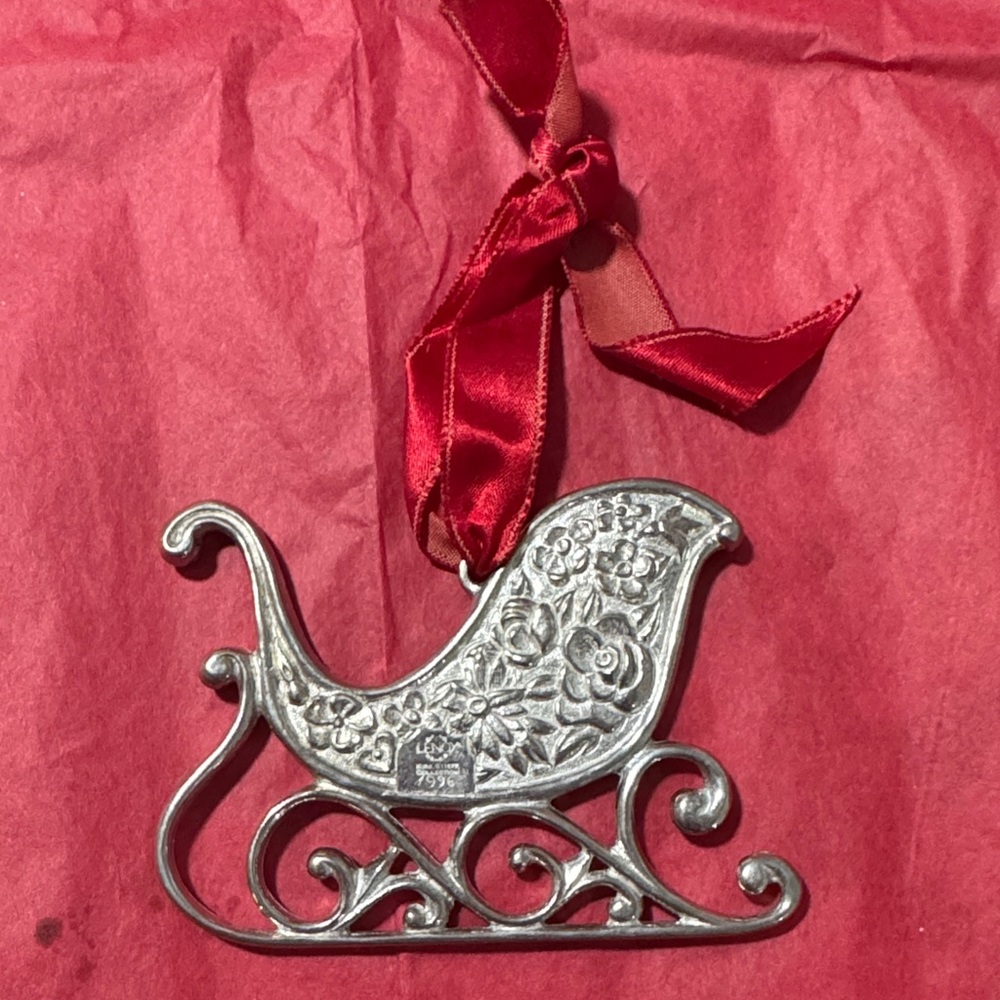vintage Lenox Kirk Stiff pewter sleigh Christmas ornament.